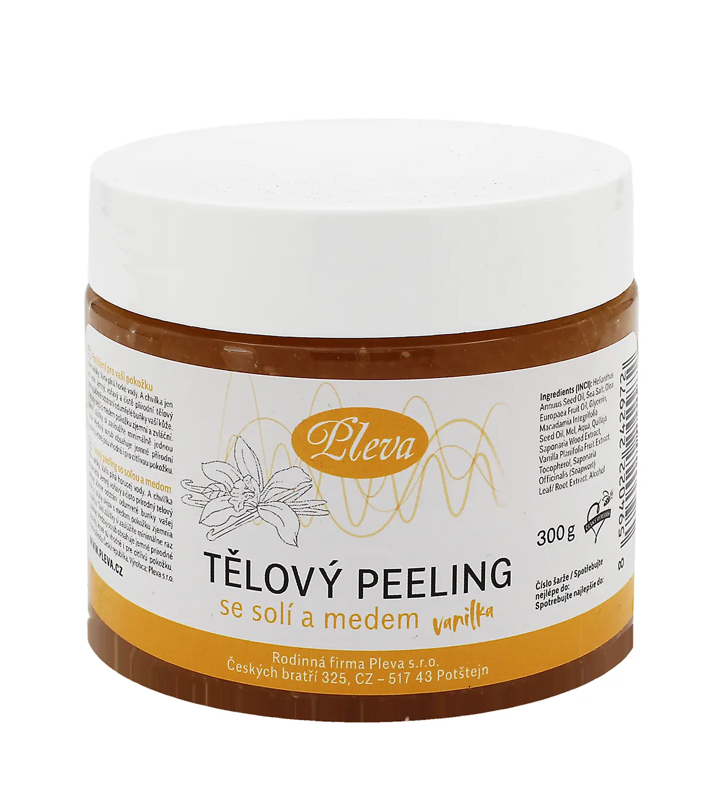 Pleva Exfoliating Body Scrub with Honey and Salt (Vanilla) tělový peeling se solí a medem (vanilka) 300 g